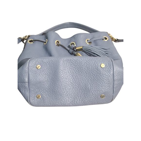 Henri Bendel Bedford Pebble Leather Bucket Bag Blue Medium GUC Tassel Drawstring - Picture 9 of 9